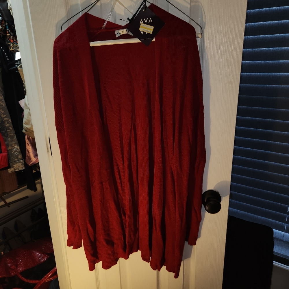 Red long sleeve cardigan